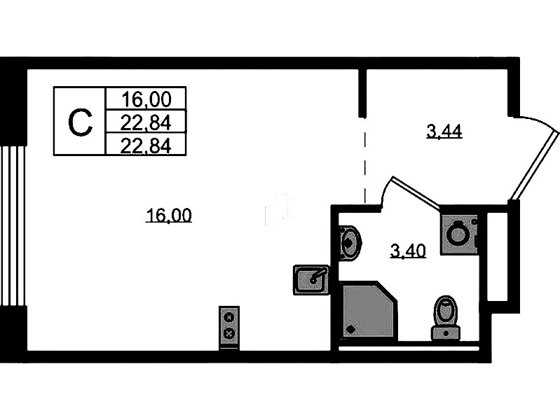 Квартира студия 22.84 м², 3/12 эт., ЖК «GloraX Новоселье»